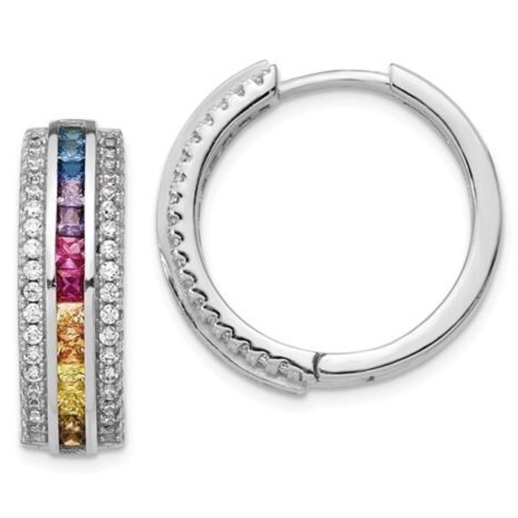 925 Sterling Silver Color CZ Hoops
